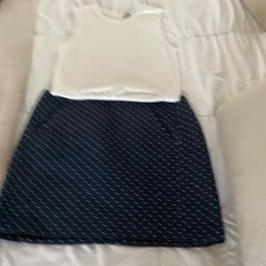 LOFT Navy A-Line Skirt with Diagonal Stitch Pattern